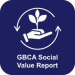 Graphic symbol of a hand holding a plant above the text GBCA Social Value Report